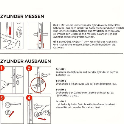 2 Stück Schließzylinder, 30/30, 35/35, 40/40 mm, 2 Stück Spezial-Schließzylinder, Doppelschloss-Türschloss inkl. 5 Schlüssel, Größen: 90 mm, 80 mm, 70 mm, 60 mm