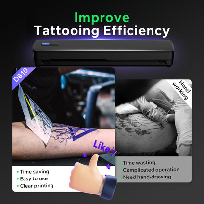 D810 Tragbarer Tattoo-Thermodrucker, Mehrzweck, geeignet für Tattoo-Transfer  Fotodruck, kompaktes Design, unterstützt drahtlose APP-Steuerung, eingebauter Akku, inklusive 10 Blatt Transferpapier