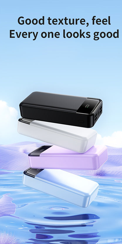 Eine Powerbank mit hoher Kapazität und schnellem Aufladefunktion mit 50000mAh. Dieses tragbare Ladegerät ist kompatibel mit iPhone, SAMSUNG und Android Geräten. Es verfügt über vier USB-Anschlüsse, einen Typ-C-Anschluss und eine Micro-Schnittstelle.