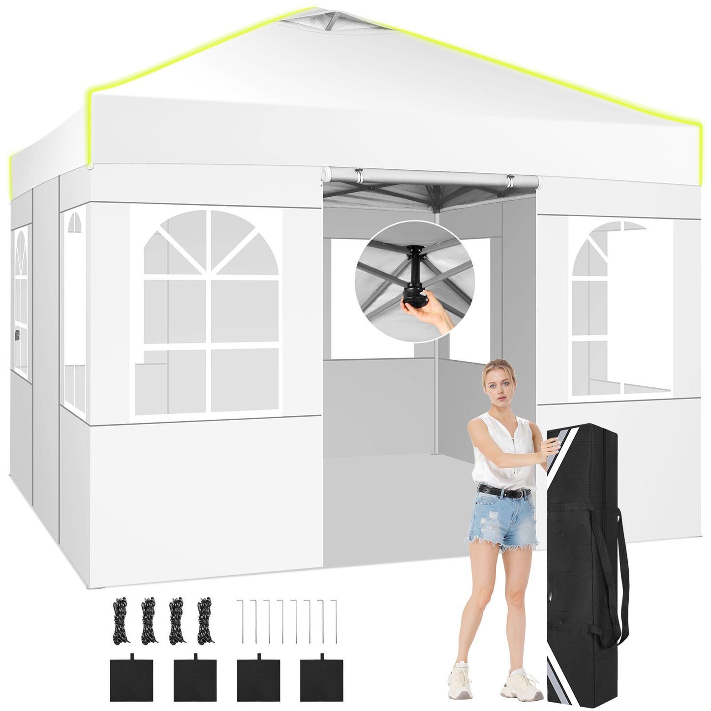3x3m Ein-Person-Pop-Up-Markise mit 4 abnehmbaren Seitenwänden, 3 verstellbaren Höhen, Belüftungsöffnungen  reflektierenden Streifen, robust  langlebig, inklusive Tragetasche, kommerzielles Partyzelt für Veranstaltungen, Outdoor-Stände