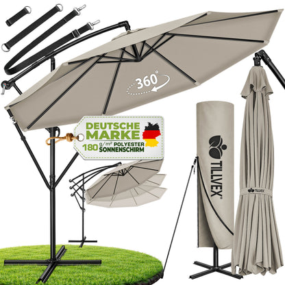 tillvex® Sonnenschirm Alu + Abdeckung + Windschutz Ø 300 cm mit Kurbel Ampelschirm Groß mit Ständer & Windschutz Gartenschirm UV-Schutz Aluminium Kurbelschirm Marktschirm wasserdicht 360° drehbar Terrasse Garten Balkon