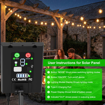 Solarbetriebene Lichterkette für den Außenbereich, 15M/20M/30M LED Gartenleuchten, dimmbar mit Timer, geeignet für 8 einstellbare Lichtmodi für Tourismus, Picknicks, dekorative Atmosphäre, Hofbeleuchtung, Hochzeitsfeier, Außenhöfe, Pergola-Terrasse