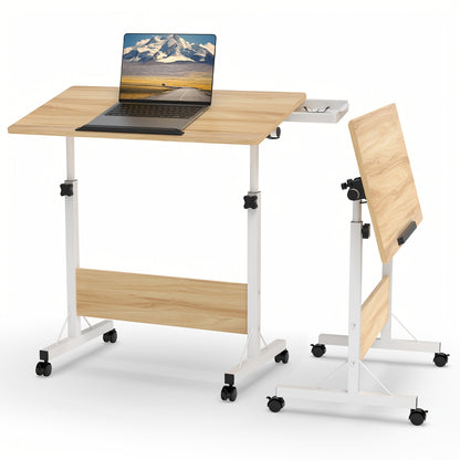 80x40 cm Rolltisch für Sofabett, höhenverstellbarer mobiler Beistelltisch 64-89 cm, abschließbarer 4-Rad-Klappschreibtisch, Beistelltisch für Sofa, Schlafzimmer