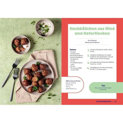 High Protein Power aus dem Airfryer - Taschenbuch - 60 leckere und eiweißreiche Rezepte Kochen und backen mit der Heißluftfritteuse mit air frying kowa - Peter Kowalski - Kochen mit dem Airfryer - 144 S. - Deutsch - 2025 - riva Verlag - EAN 9783742329271