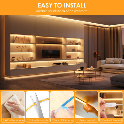 HOTU COB LED Streifen Licht, USB-betrieben, flexibel, selbstklebend, zuschneidbar, 400 Lampen, Meter, Spot-freies Design für Möbel, Schrank, Küchenboden, Schlafzimmer Ambiente Beleuchtung Warmweiß, Taglicht Farbe Einstellbar