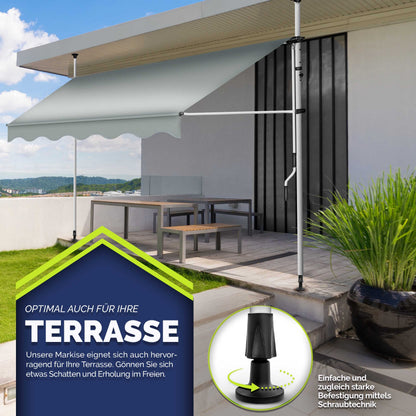 tillvex® Klemmmarkise Balkon mit Handkurbel | Balkonmarkise ohne Bohren | Markise UV-beständig & höhenverstellbar | Sonnenschutz Terrasse Wasserfest