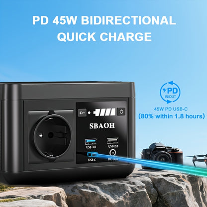Tragbares multifunktionales kleines mobiles Netzteil SBAOH 80W 88.8Wh Energiespeicher-Netzteil Schnellladung, einstellbares LED-Licht, Notstrom-Backup für Outdoor, Reisen, Zuhause
