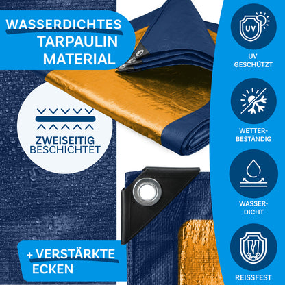 FLOORDIREKT Abdeckplane 140 g/m² - Reißfeste Schutzplane für jedes Wetter - mit Ösen - Wetterfest & Wasserdicht - für Garten, Camping, Bau & Outdoor - in 9 Farben & 12 Größen Erhältlich