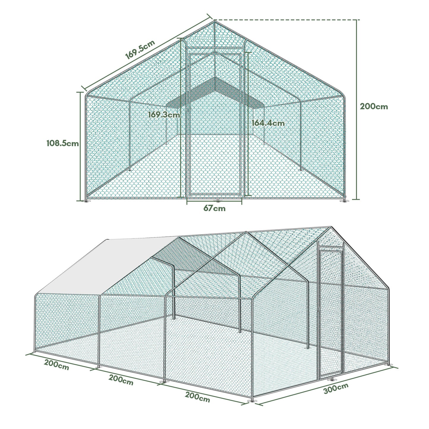 Hühnerstall Freilaufgehege XL mit Schloss, Hühnerhaus Freiluft-Geflügelstall, für Hühnerkäfig Kleintiere Vogelkäfig Haustierkäfig