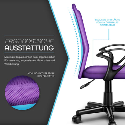 TRESKO® Bürostuhl mit Armlehnen stufenlos höhenverstellbar | Drehstuhl aus atmungsaktivem Mesh | Schreibtischstuhl mit Kunststoff-Leichtlaufrollen, gepolsterte Sitzfläche, ergonomische Passform | Computerstuhl ideal für Home-Office, Jugendzimmer, Büro