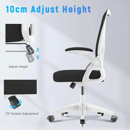 GartistGo Bürostuhl Ergonomischer Schreibtisch mit 90° Flip-up Armlehne Lendenwirbelstütze, höhenverstellbarer Stuhl, Executive Swivel Computer gepolsterte Sitzkissen für Haus/Büro
