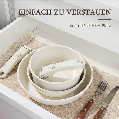GiPP 5-teiliges Antihaft-Topf- und Pfannen-Set, Abnehmbarer Griff, Kochgeschirr, Induktions-Küchenset, Ofen- & Wohnmobilgeeignetes Weißes Kochgeschirr-Set