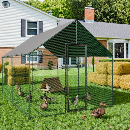 Vogelhaus für den Außenbereich mit großem Freilaufhühnerstall, umgeben von einem Zaun mit UV-Sonnenschutzabdeckung, Hühnerkäfig mit verzinktem Stahlrahmen, geeignet für die Aufzucht von Vögeln  Kaninchen