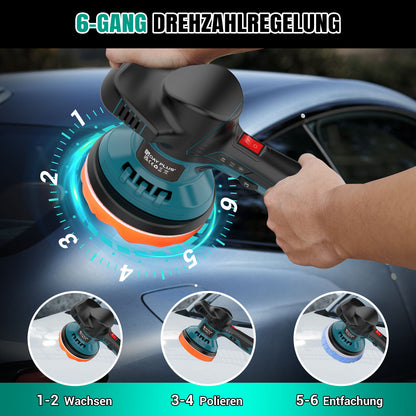 Akku Poliermaschine Set, Exzenter Poliermaschine mit 2 Batterien, Auto Poliermaschine Set 22pcs, Kabellos Akku Auto Poliermaschine,8 Variable Geschwindigkeiten Akku Wachsmaschine für die Autodetailing