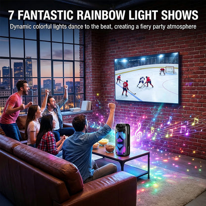 8000W Kabelloser Lautsprecher mit Dual 3-Zoll-Treibern und eingebautem wiederaufladbarem Akku. Unterstützt AUX, USB und FM-Konnektivität, mit TWS-Stereo, LED-Partylichtern und Lautstärkeregler