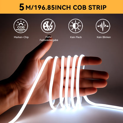 HOTU COB LED Streifen Licht, USB-betrieben, flexibel, selbstklebend, zuschneidbar, 400 Lampen, Meter, Spot-freies Design für Möbel, Schrank, Küchenboden, Schlafzimmer Ambiente Beleuchtung Warmweiß, Taglicht Farbe Einstellbar