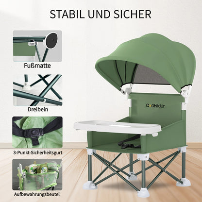 Cochildor Tragbarer Essstuhl, Leicht zu Reinigender Kleinkind-Hochstuhl, Abnehmbarer Teller Baby-Fütterungsstuhl mit Sicherheitsgurt, Metallrahmen für Stabilität