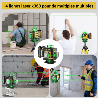 CONENTOOL A 16-Linien-Laser-Wasserwaage-Set, 360° Selbstnivellierung, 4X360° Grünes Kreuzfeuer-Laser-Wasserwaage, Geeignet für Bau und zum Aufhängen von Gemälden, 4D Laser-Wasserwaage, Inklusive zwei 2400mAh/3600mAh USB-wiederaufladbaren Batterien
