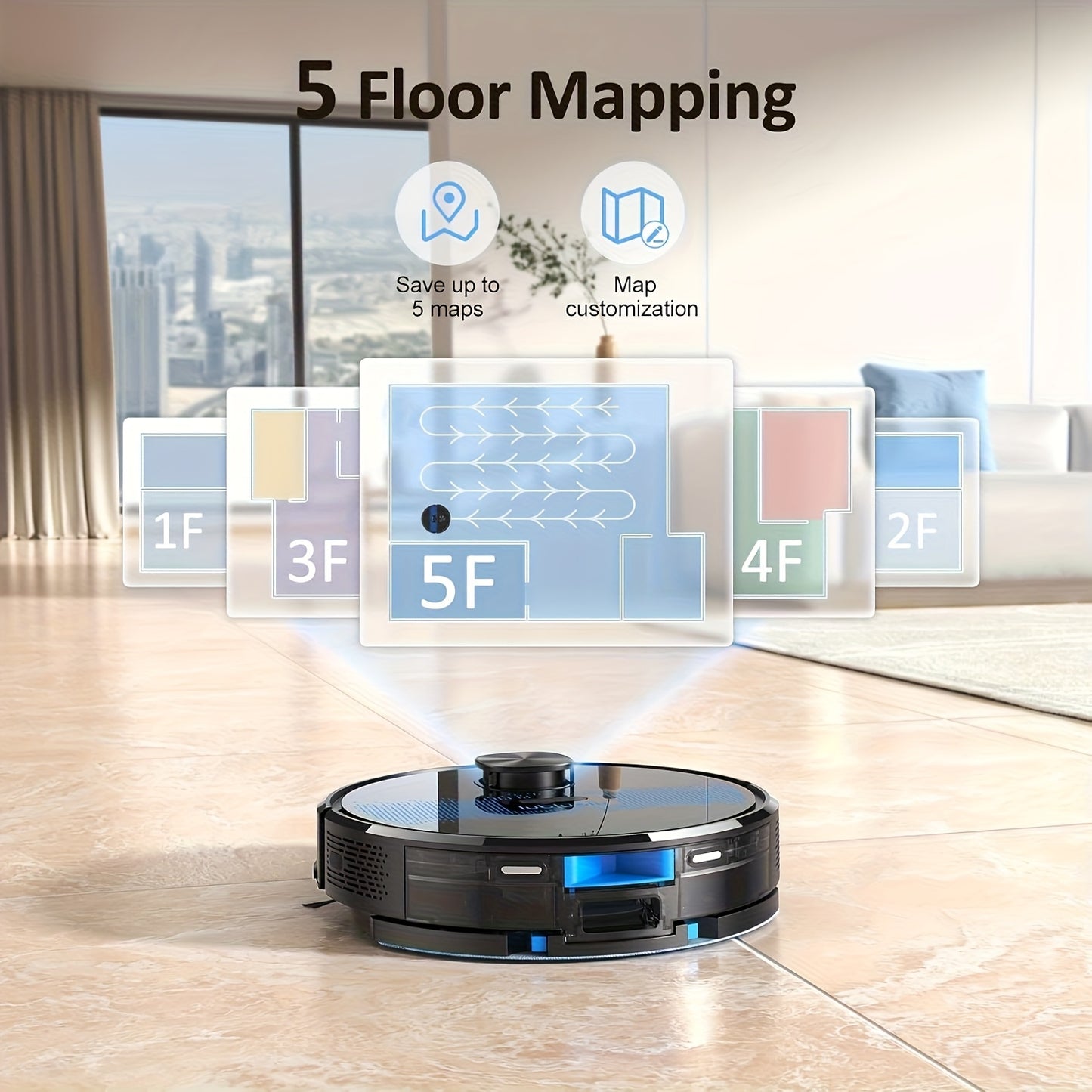 Lubluelu SL60D Saug-Wisch-Roboter: 5000 Pa Saugkraft, präzise Navigation, 5 Bodenpläne, 10 Sperrzonen, automatisches Aufladen, intelligente Reinigung, intelligente APP-Steuerung für Teppich, Tierhaare, Hartboden