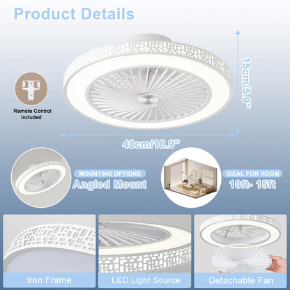 48,26 cm moderner Deckenventilator mit Licht, 6 Geschwindigkeiten, umkehrbarer flacher Deckenventilator mit Licht, 3CCT dimmbarer Einbau-Deckenventilator mit LED-Licht, zeitgesteuerter Deckenventilator mit Licht  Fernbedienung für Wohnzimmer, Küche, Schla