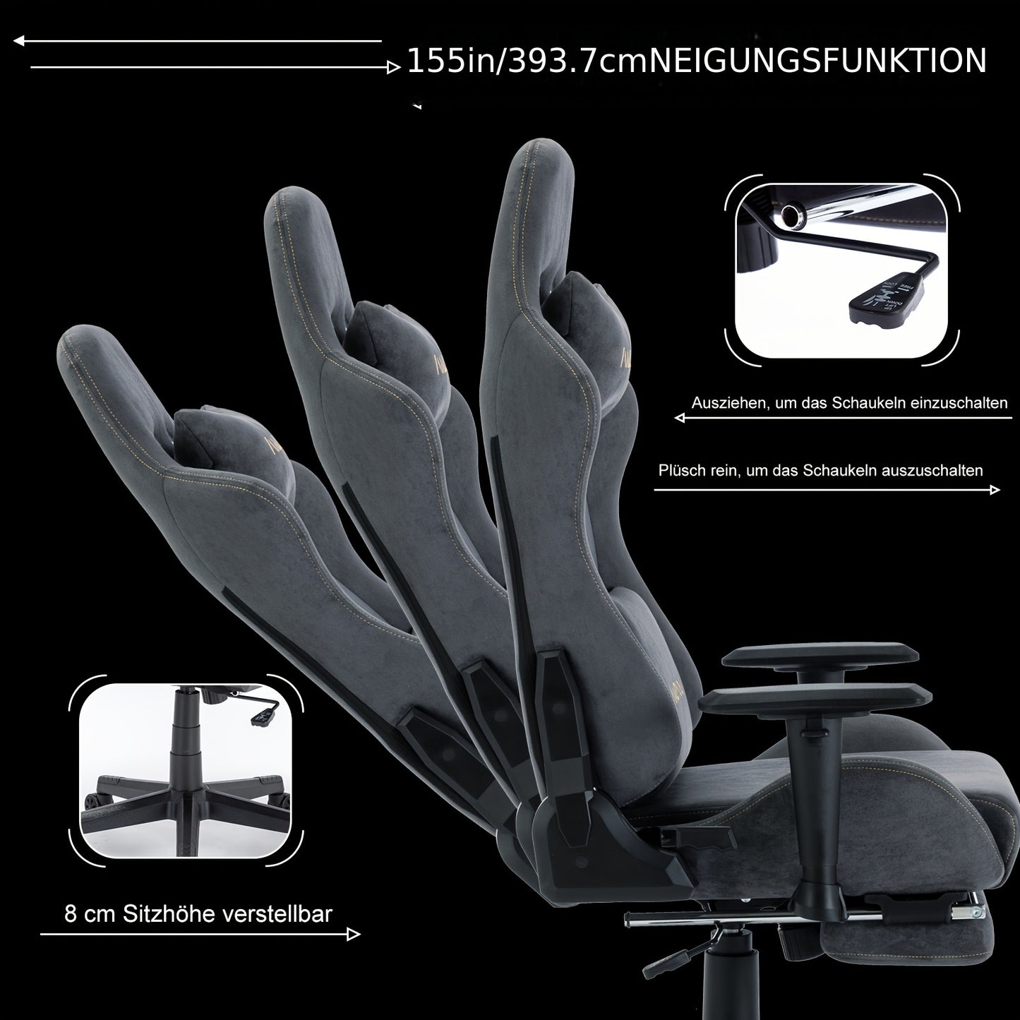 ANDYOU Gaming Stuhl, Atmungsaktiver Bürostuhl, Hochwertiger Stoff Weich Wie Kunstfell. Ergonomischer PC Stuhl, Verstellbare Drehbare Arbeitssessel mit Fußstütze