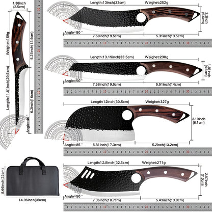5-teiliges scharfes Messerset, Kochmesserset, Küchenset, handgeschmiedetes Kochmesser, perfekt zum Schneiden, Edelstahlmesser mit Holzgriff, Kochmesser inklusive Tragetasche für die Küche
