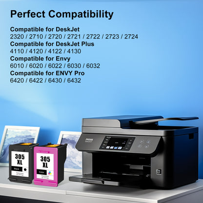 305XL Tintenpatronen generalüberholt für HP 305 305XL Druckerpatronen für HP DeskJet 2700 2710 2720 2722 DeskJet Plus 4100 4110 4120 4121 4130 Envy 6010 6020 6030 6032 Envy Pro 6400 6420 (Schwarz, 2er-Set), Druckerkartuschen, Bürobedarf, Standard-Patrone,