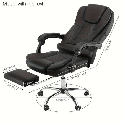 Executive Bürostuhl mit Fußstütze & Lendenwirbelstütze, ergonomischer Liegestuhl, Computer Schreibtischstuhl, verstellbarer Rückenlehne, robust, 360° drehbar für Home Office (Schwarz)