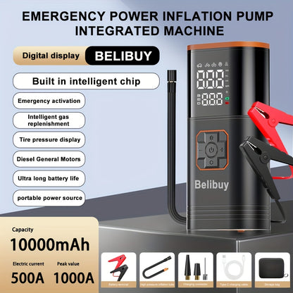 8000mAh/10000mAh/12800mAh Starthilfe Power Pack, 6000A Autobatterie Booster 12V Starthilfe mit 150PSI Reifenfüller, tragbarer Luftkompressor mit LCD-Display, Starthilfe Power Pack (7.5L Benzin/6L Diesel), LED-Licht