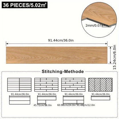 18-36 Stk. Vinyl-PVC-Bodenbelag, selbstklebende Vinyl-Fliesen, optische Eiche, 2,5-5 m²