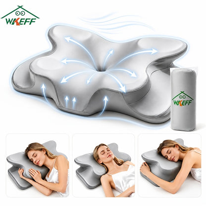 Nackenkissen, Schmetterlingskissen, kühlendes Nackenkissen, Kissen aus Memory-Schaum, Kissen für Seitenschläfer  Rückenschläfer, ergonomisches Nackenkissen zum Schlafen, Entspannungskissen mit langsamer Rückfederung für Rück- & Seitenschläfer, Bettkissen