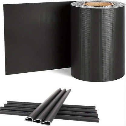 PVC Sichtschutzfolien mit den Maßen 35 M x 19 Cm und 65 M x 19 Cm, entwickelt für Doppelstangen-Matten und Zäune. Diese unklare Zaunfolie wird mit 20 oder 30 Befestigungsklammern geliefert und ist in Anthrazit, Hellgrau und Grün erhältlich.