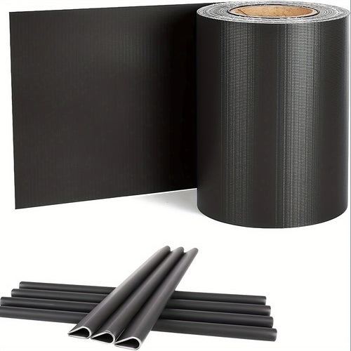 PVC Sichtschutzfolien mit den Maßen 35 M x 19 Cm und 65 M x 19 Cm, entwickelt für Doppelstangen-Matten und Zäune. Diese unklare Zaunfolie wird mit 20 oder 30 Befestigungsklammern geliefert und ist in Anthrazit, Hellgrau und Grün erhältlich.