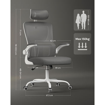Ergonomischer Bürostuhl mit verstellbarer Kopfstütze und geneigtem Rücken - Höhenverstellbar, belastbar bis 150 kg - Ideal für Büros, Spielzimmer, Lernräume
