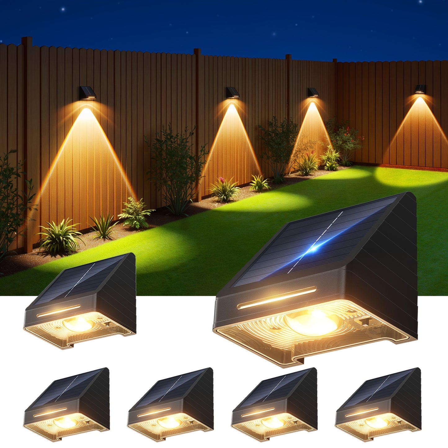 6/4er Pack Solarzaun-Außenleuchten, hellere fokussierte Linse, kaltweißes & warmes Licht, Garten-Solarleuchten IPX5, automatisches Ein-/Ausschalten für Wand, Terrasse, Hinterhof, Stufen, Geländer