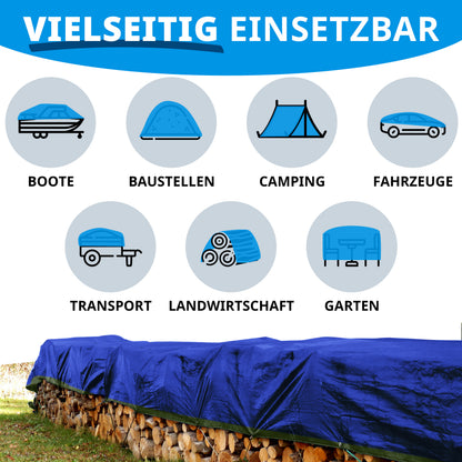 FLOORDIREKT Abdeckplane 140 g/m² - Reißfeste Schutzplane für jedes Wetter - mit Ösen - Wetterfest & Wasserdicht - für Garten, Camping, Bau & Outdoor - in 9 Farben & 12 Größen Erhältlich