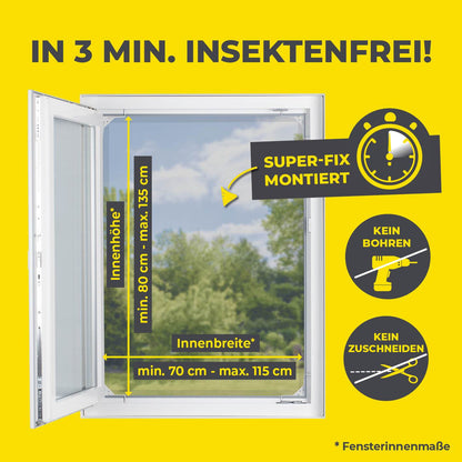 EASYmaxx Moskitonetz Magic Fit mit Rahmen für Fenster, montagefrei, Größe anpassbar
