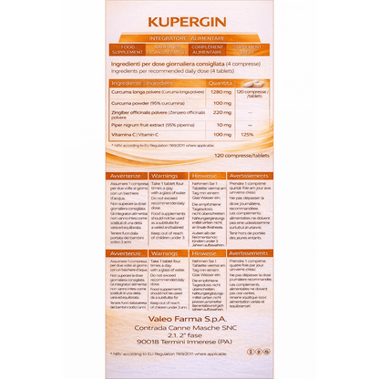They Farma Kupergin - Natürliches Exkretum von Kurkuma und Piperin - Hochdosisierte Formel für tägliches Wohlbefinden und Vitalität - 120 Tabletten - Hergestellt in Italien