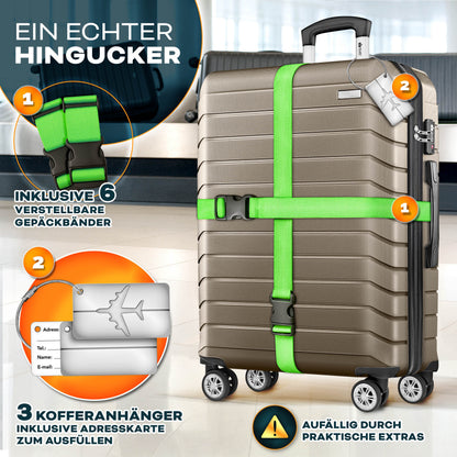 tillvex® Reisekoffer Set + Gepäckwaage, Koffergurte & Kofferanhänger | Kofferset 4 Rollen | Trolley Gepäck Koffer TSA Schloss | Hartschalenkofferset