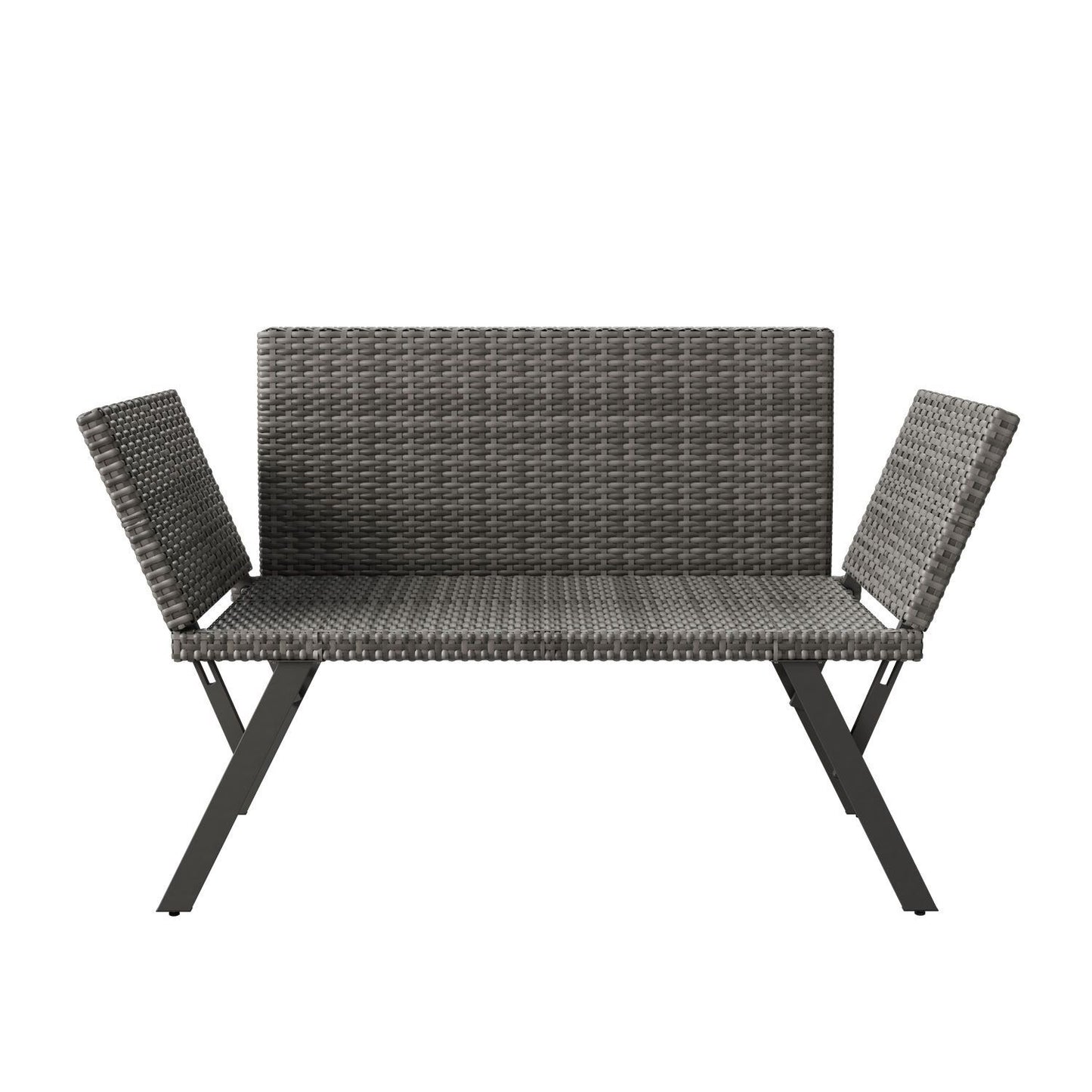 Multifunktionsbank Calvia Schwarz/Grau/Creme - klappbare Sonnenliege mit wetterfestem Polyrattan, Gartenbank mit 240 kg Belastbarkeit