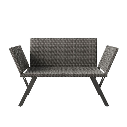 Multifunktionsbank Calvia Schwarz/Grau/Creme - klappbare Sonnenliege mit wetterfestem Polyrattan, Gartenbank mit 240 kg Belastbarkeit