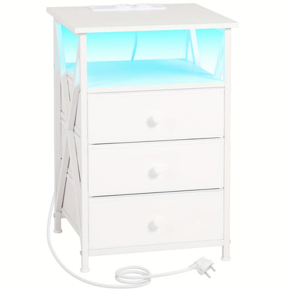 AMHANCIBLE Nachttisch-Set 1/2-tlg., LED-Nachttisch mit Ladestation, Beistelltisch mit USB-Anschluss  Steckdose, Nachttisch mit 3 Stoffschubladen für Schlafzimmer, Wohnzimmer, Sofabezugstisch, Nachttisch