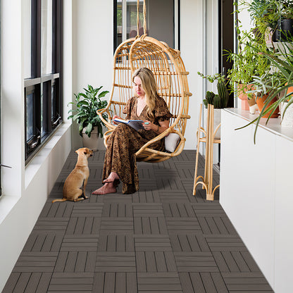 1M² WPC Terrassenfliesen 30X30Cm/60X30Cm UV-beständig für Garten und Balkon /Braun/Tek /Dunkelbraun Geeignet für den Innen- und Außenbereich Wasserdichte Bodenbeläge für Balkon und Terrasse Barfuß Leicht zu montierende Klickfliesen Set mit Drainagefunktio