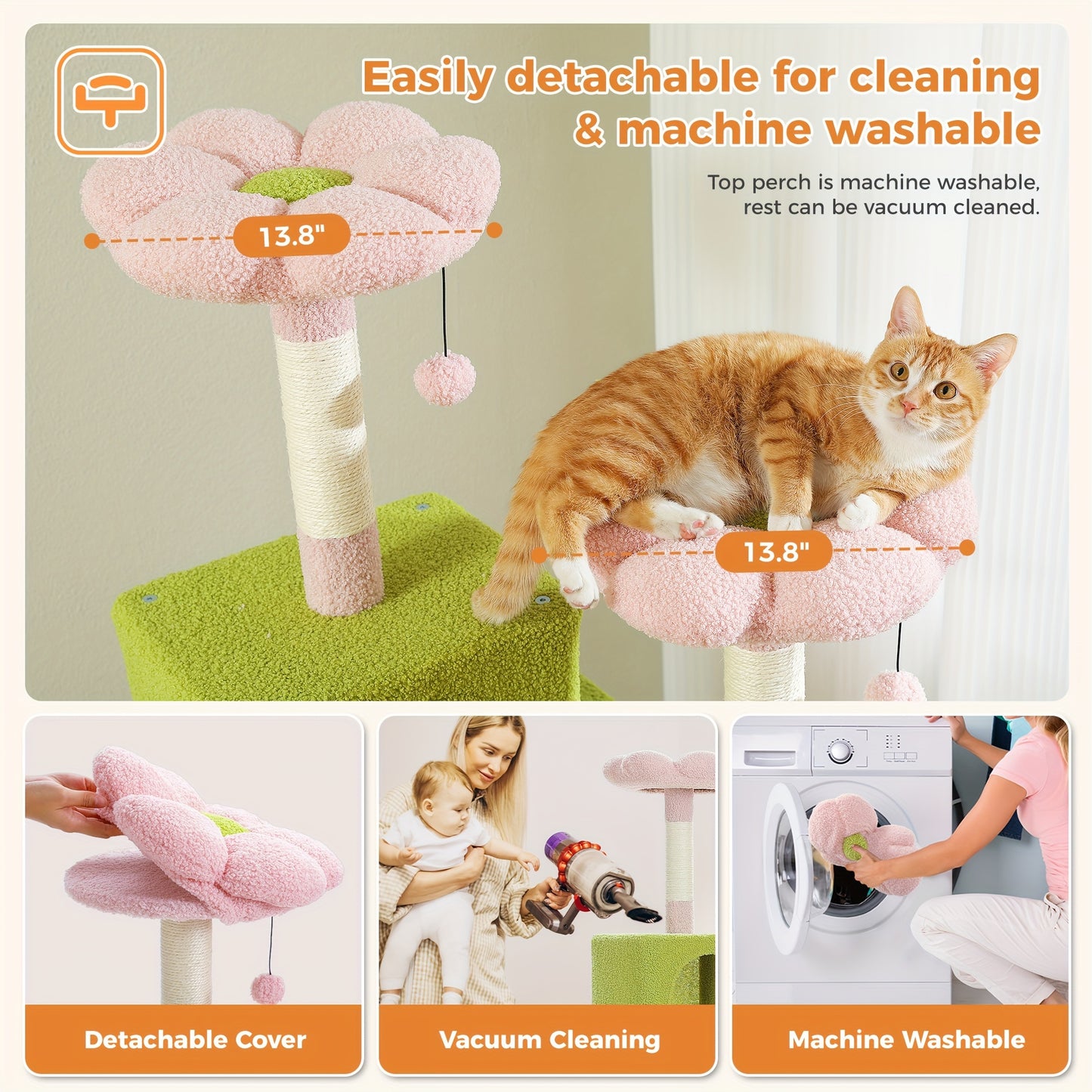 PAWZ Road 180 cm Katzenbaum für den Innenbereich, mehrstöckiger Katzensteg mit Kratzbaum, mit 2 Plattformen, 2 Verstecken, einer Hängematte und 2 Pompons