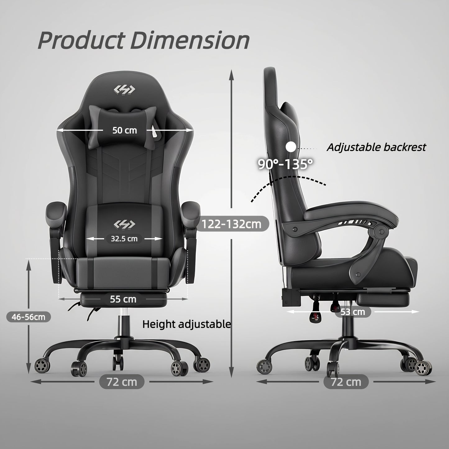 Gaming-Stuhl mit Taschenfederkissen, höhenverstellbarer Gaming-Computerstuhl, ergonomischer Erwachsenenstuhl mit Massage-Lendenstütze, Drehfunktion, für Gaming oder Büro