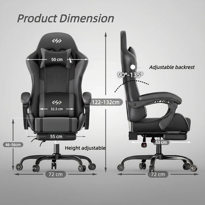 Gaming-Stuhl mit Taschenfederkissen, höhenverstellbarer Gaming-Computerstuhl, ergonomischer Erwachsenenstuhl mit Massage-Lendenstütze, Drehfunktion, für Gaming oder Büro