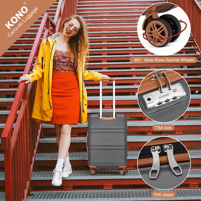 4er/2er Set 51,5 cm (20 Zoll) KONO Creme Weiß Grau Schwarz Koffer, Camping ABS Hartschalen-Trolley mit TSA-Schloss, 4 Spinner-Räder, Reisekoffer, Black Friday Thanksgiving Weihnachtsgeschenk