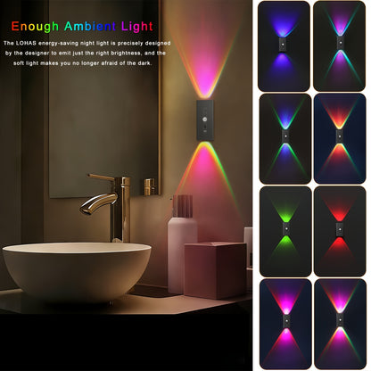 2/4 Stück Magnetische LED Bewegungsmelder Wandleuchte, Dimmbar 8 Farben, RGB Warmes Orange Leuchten, Geeignet für Deko Schlafzimmer, Wohnzimmer, Küchen, Bars, Treppen, Spielzimmer, Korridore und Partys, Korridor- USB/Batteriebetrieben, Nachtlicht Dekorati