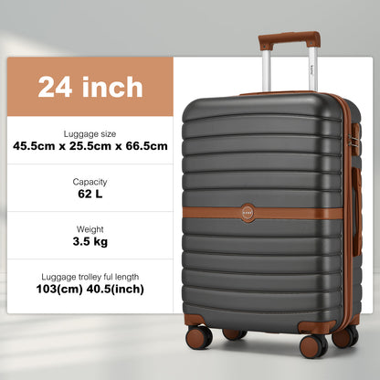 Kono Koffer, 20 Zoll, 24 Zoll, 28 Zoll, ABS+PC, Camping-Gestreiftes Design mit Farbblock-Details, Hartschale mit Spinner-Rollen, Black Friday, Thanksgiving, Weihnachtsgeschenk