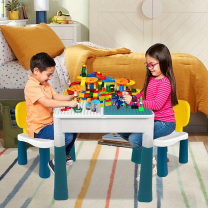 Aktivitäts-Spielbrett, Multifunktionales Aktivitäts-Tischset, Baustein-Tisch- und Stuhlset, Basteltisch, Schreibtisch, mit 2 Stühlen und 163 Bausteinen
